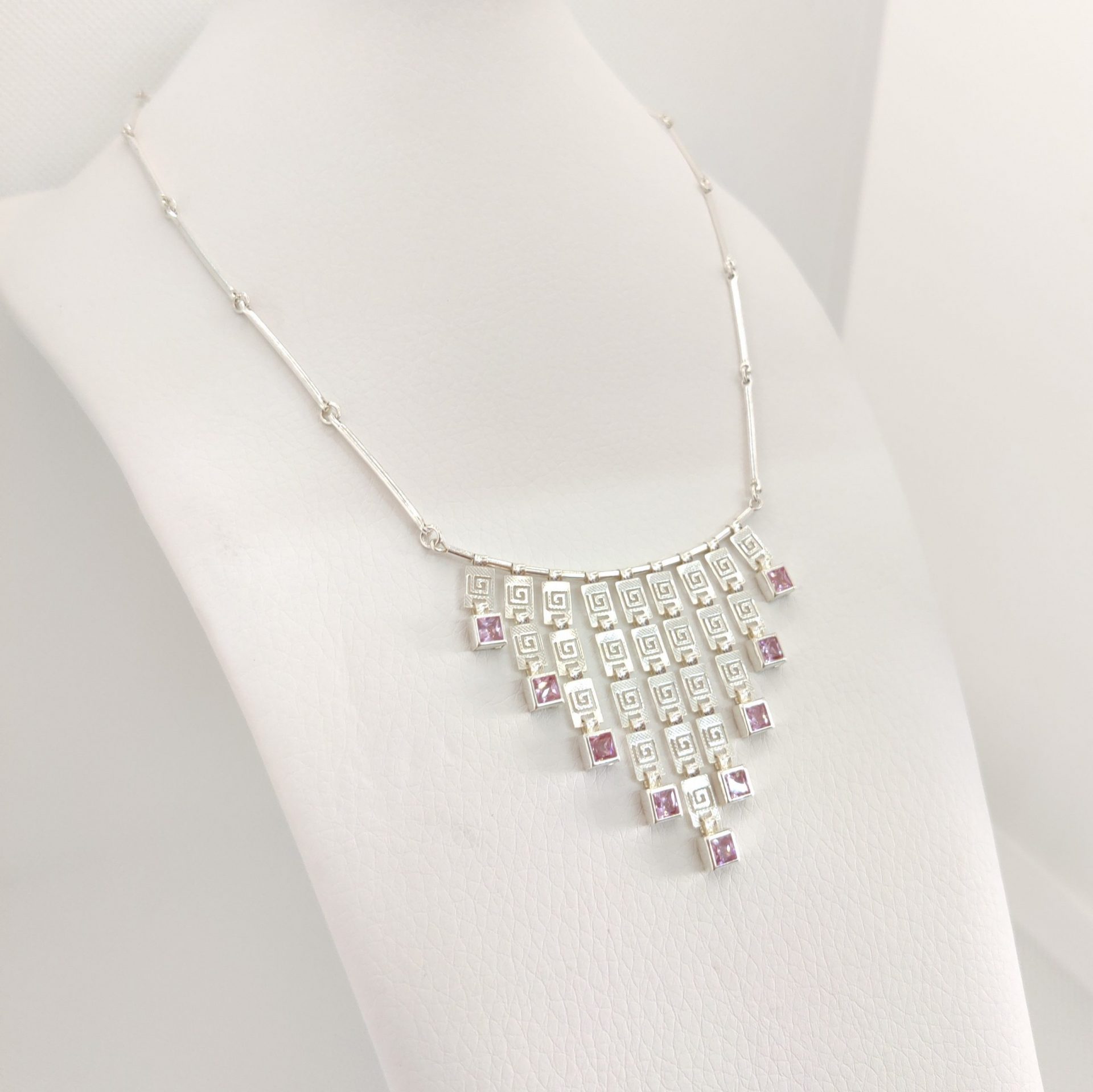 silver meander stone necklace K193L