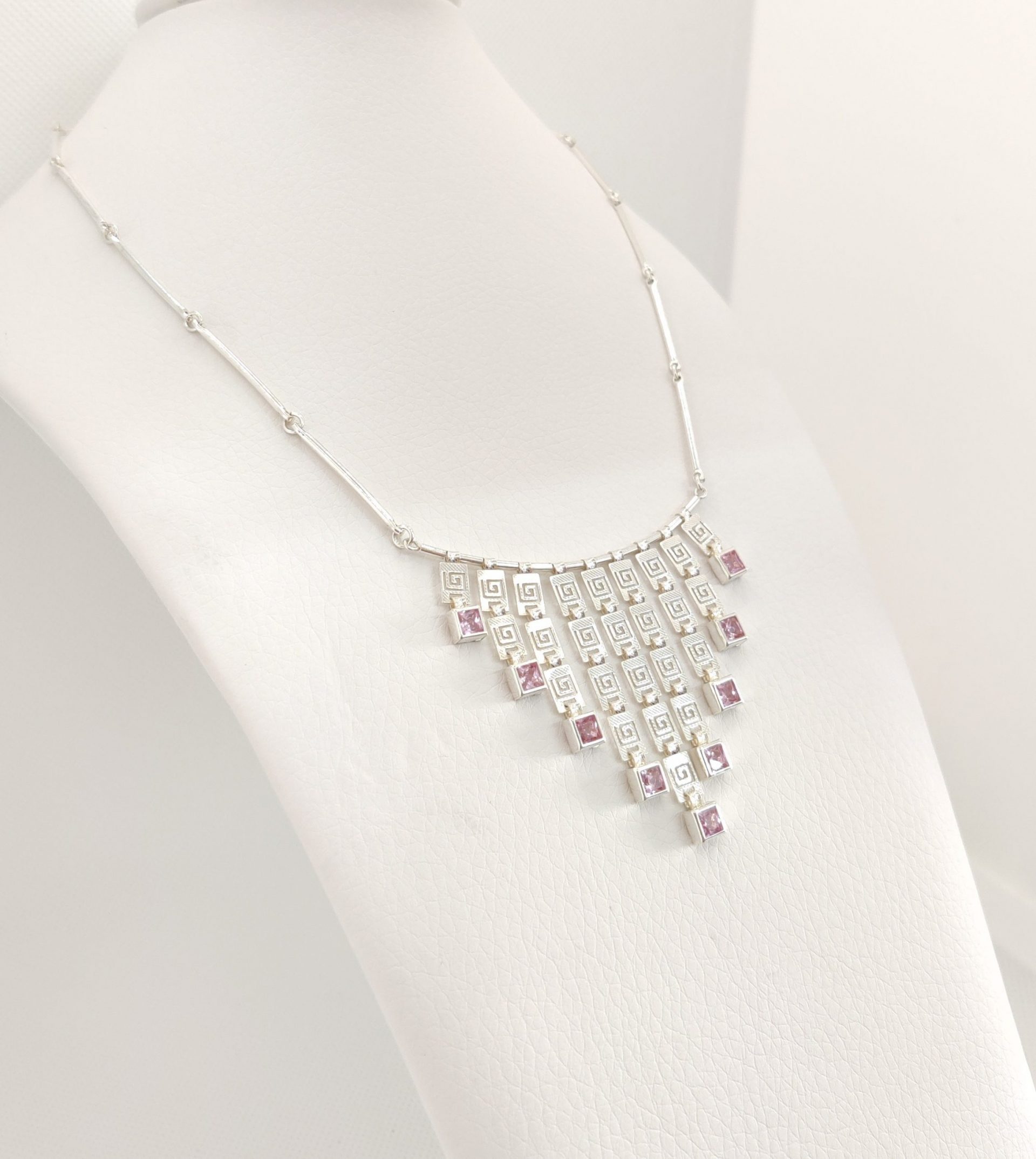 silver meander stone necklace K193LL